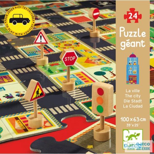 Játszószőnyeg puzzle, Város (Djeco, 7161, 24 db-os óriás puzzle, 1-6 év)